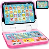 Toy Laptop Tablet for Ages 1-3, 2-in-1 Toy Computer Learning Toys | Educational Toys with Lights Sounds for 12-18 Months, 1st Christmas Birthday Travel Gifts for Girls 1 2 3 Year Old, Pink