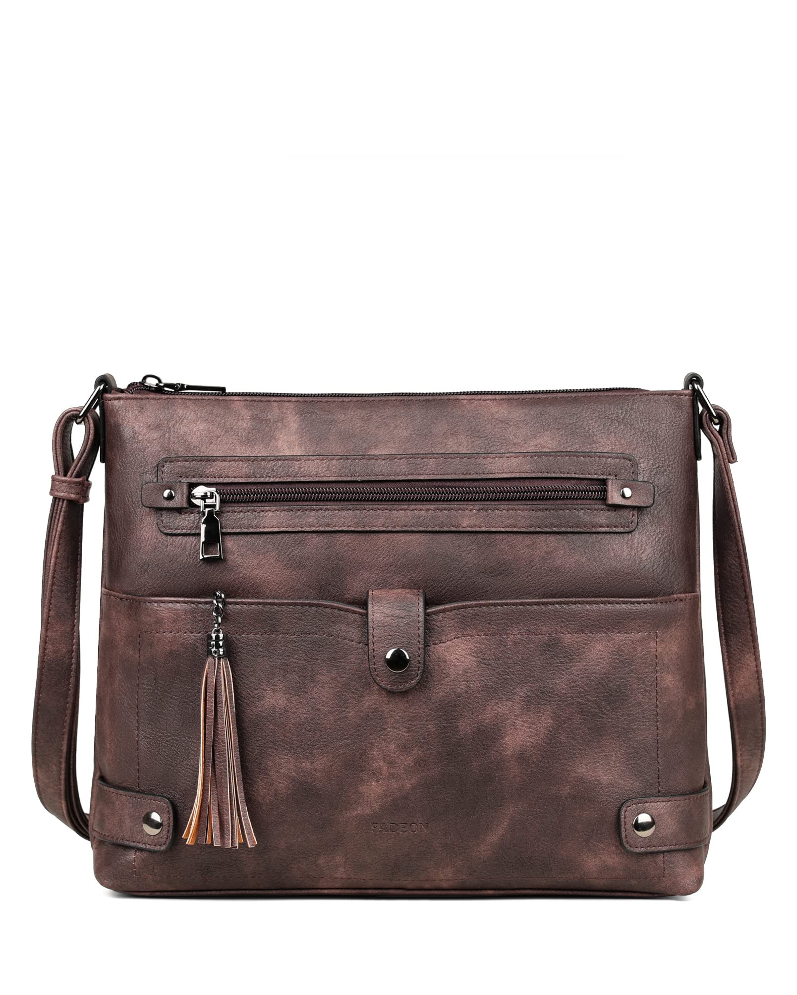 FADEON Large Crossbody Bags Purses for Women Crossbody Bag, Designer Leather Cross Body Purse Multi Pocket Shoulder Bag Coffee Image