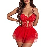 Avidlove Sexy Lingerie Set Lace Underwired Bodysuit with Detachable Mesh Mini Skirt Push Up Teddy Lingerie