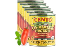 Cento Organic Certified San Marzano Whole Peeled Tomatoes 28 Oz (Pack of 6), Canned Plum Tomatoes in Thick Puree with Basil, Grown and Processed in Italy