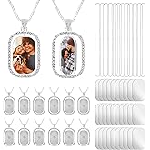 JOUTYFOR 48 Pcs Sublimation Rhinestone Trays Pendant Set, Including 12 Double Sided Blank Rhinestone Bezel Trays, 12 Pcs Thick Chains with 24 Sublimation Discs for Making (Silver)