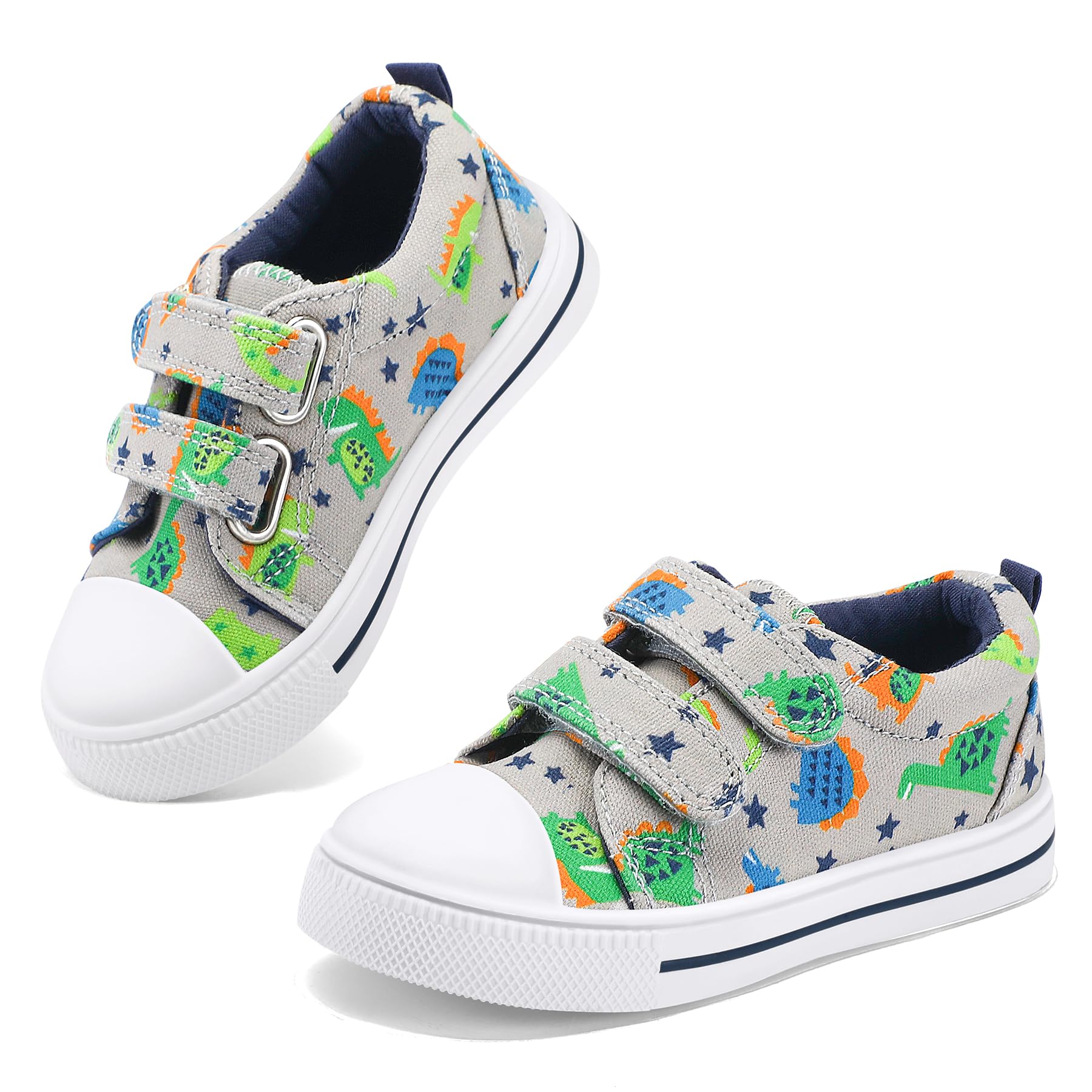 K KomForme Toddler Boys & Girls Shoes Kids Canvas Sneakers with Cartoon Dual Hook and Loops