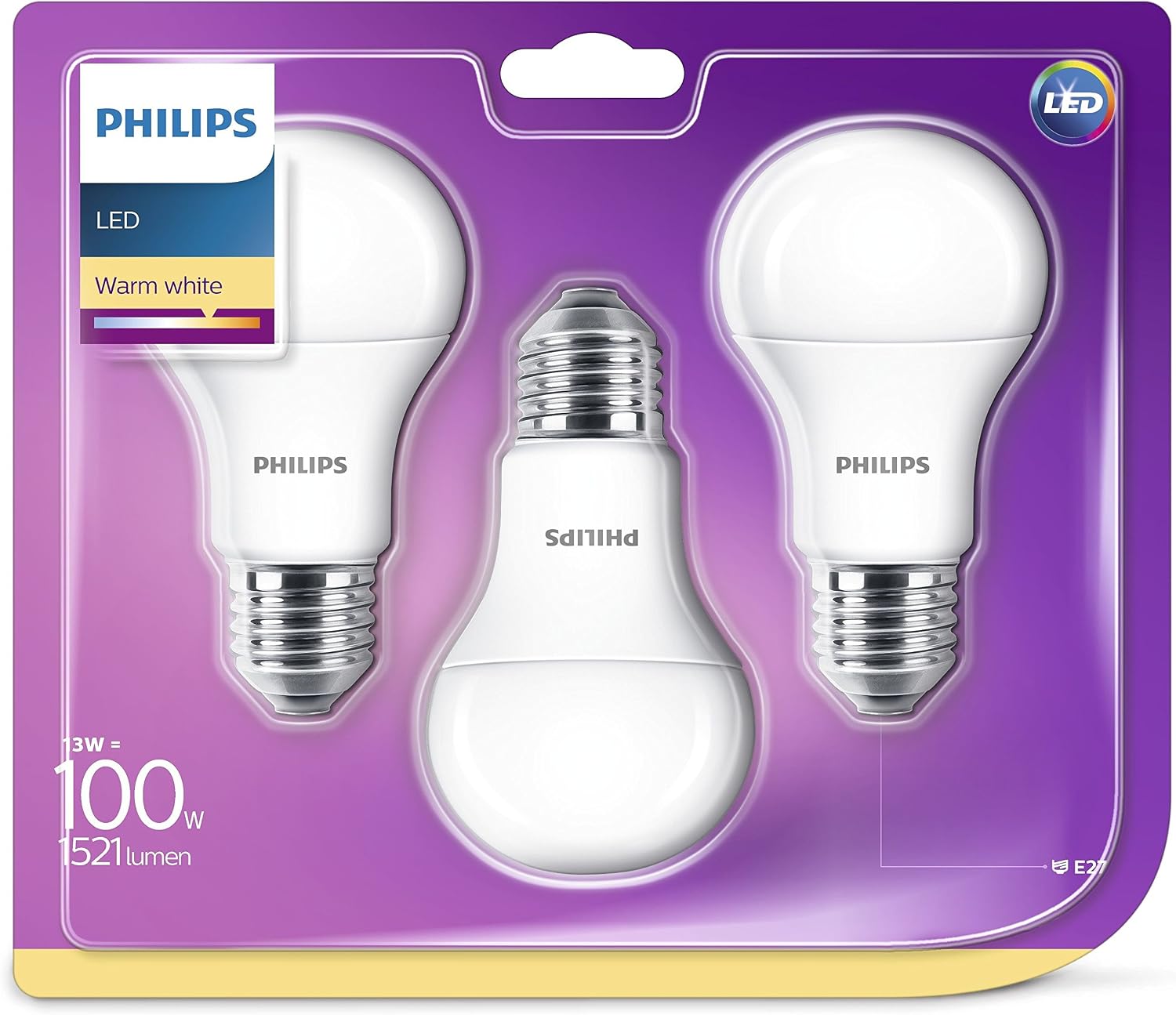 Philips LED Bulb with Daylight Sensor, Plastic, matt, E27, 13 wattsW, 3 Stück (1er Pack) - Image 3