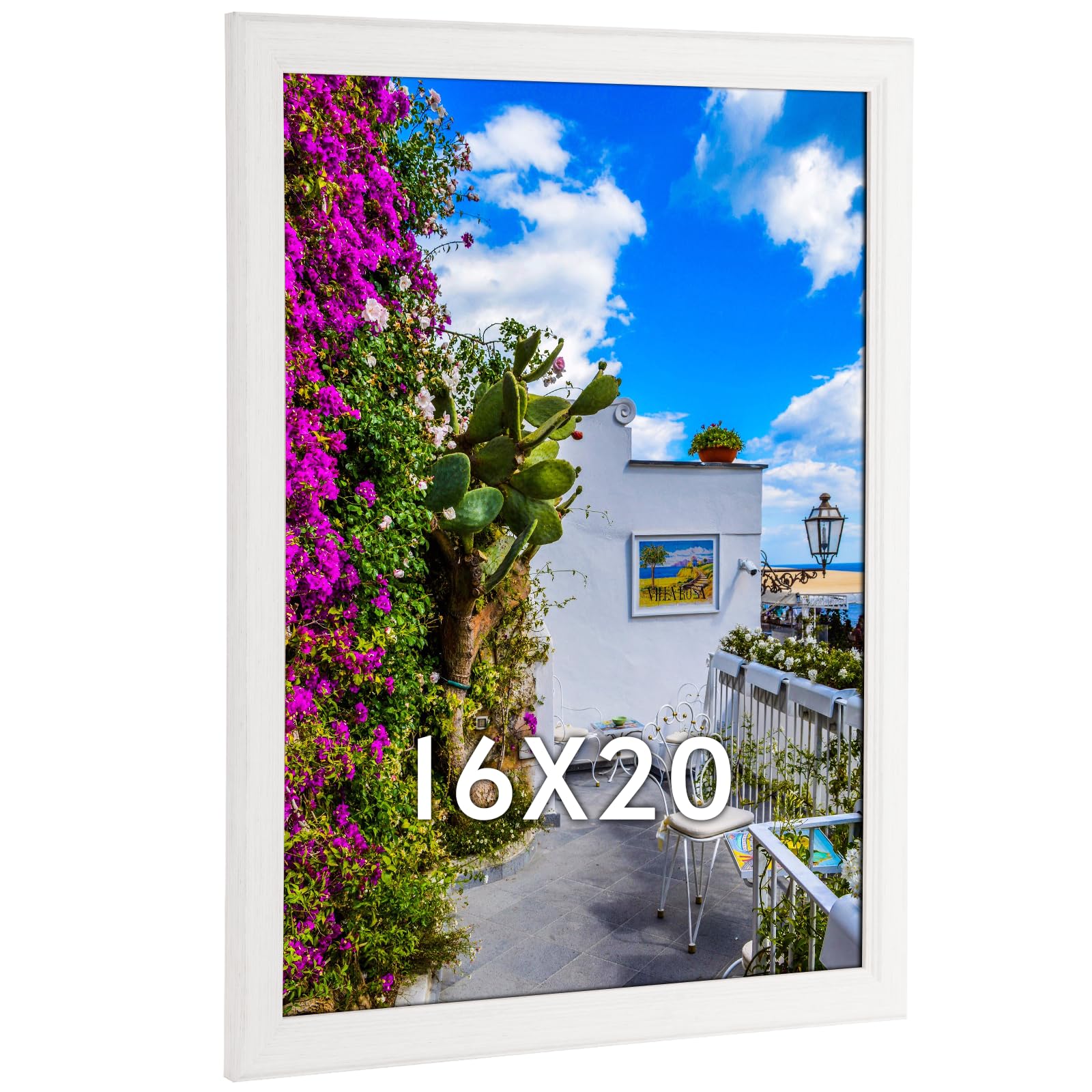 Photo 1 of 16x20 Wood Frame White, Natural Woodgrain 20x16in Picture Frame, Rustic Wooden 16 x 20 inch Gallery Wall Photo Poster Frame with HD Plexiglass, Horizontal Vertical Wall Mounting Display 1pcs
