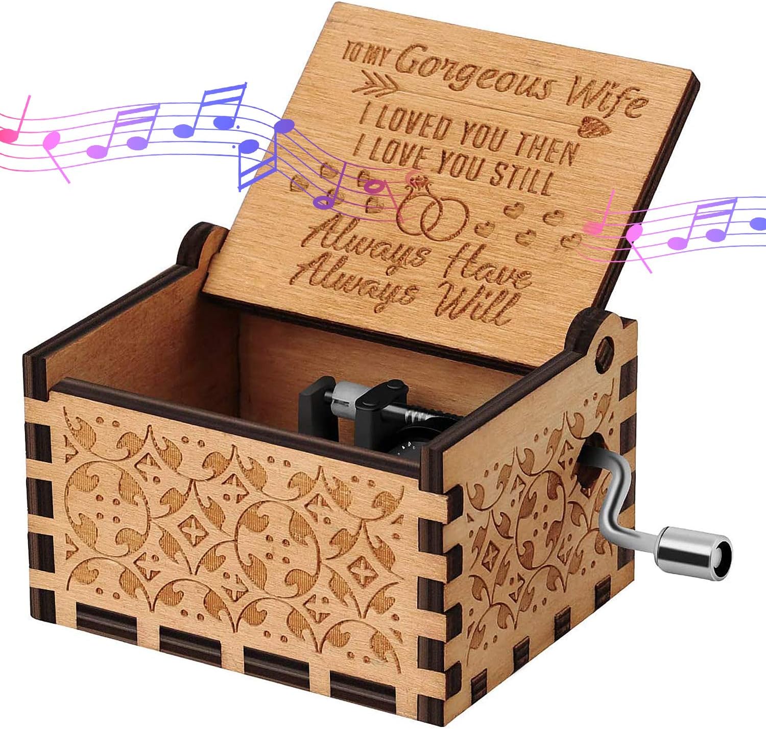 You are My Sunshine Wood Music Boxes, Wooden Hand Crank Music Box to Wife, Gorgeous Wife Carved Musical Box, Gift for Birthday Christmas Valentine's Day Home Decoration Crafts (My Gorgeous Wife)