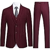 Cloudstyle Mens 3 Piece Stripe Suit Set Center Vent 2 Button Tux Blazer Jacket Vest Trousers