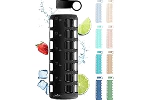 purifyou 40/32 / 22/12 oz Glass Water Bottles with Volume & Times to Drink, Extra Thick Silicone Sleeve, Reusable Bottle for Fridge Water, Milk, Juice (32oz Jet Black)