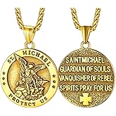 FaithHeart Saint Michael Necklace, Stainless Steel/18K Gold Plated St Michael the Archangel Pendant Amulet for Men Women with Gift Packaging