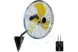 WARMLREC 20In Wall Mount Fan, 120° Oscillating Fan and High Velocity 3-Speed Wall Fans, 5500 CFM Industrial Outdoor Wall Fans for Commercial, Garage, Residential, Warehouse - Etl Listed, Yellow