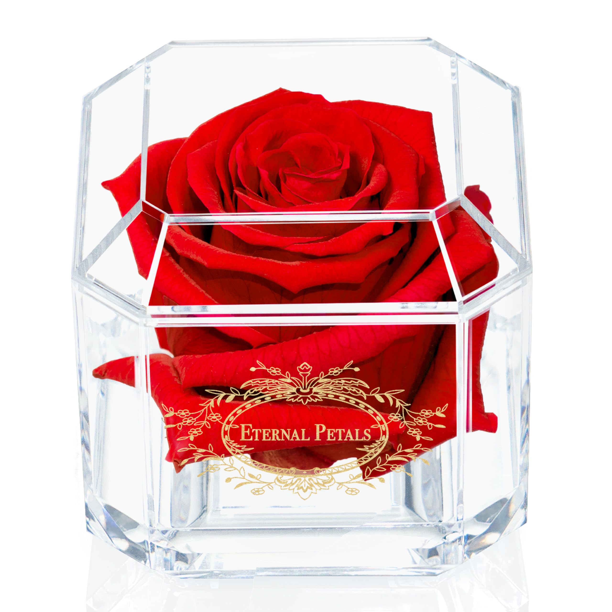 Eternal Petals A 100% Real Rose That Lasts Years, Handmade in London, Flowers Delivery Next Day Prime UK – Gold Solo (Red)