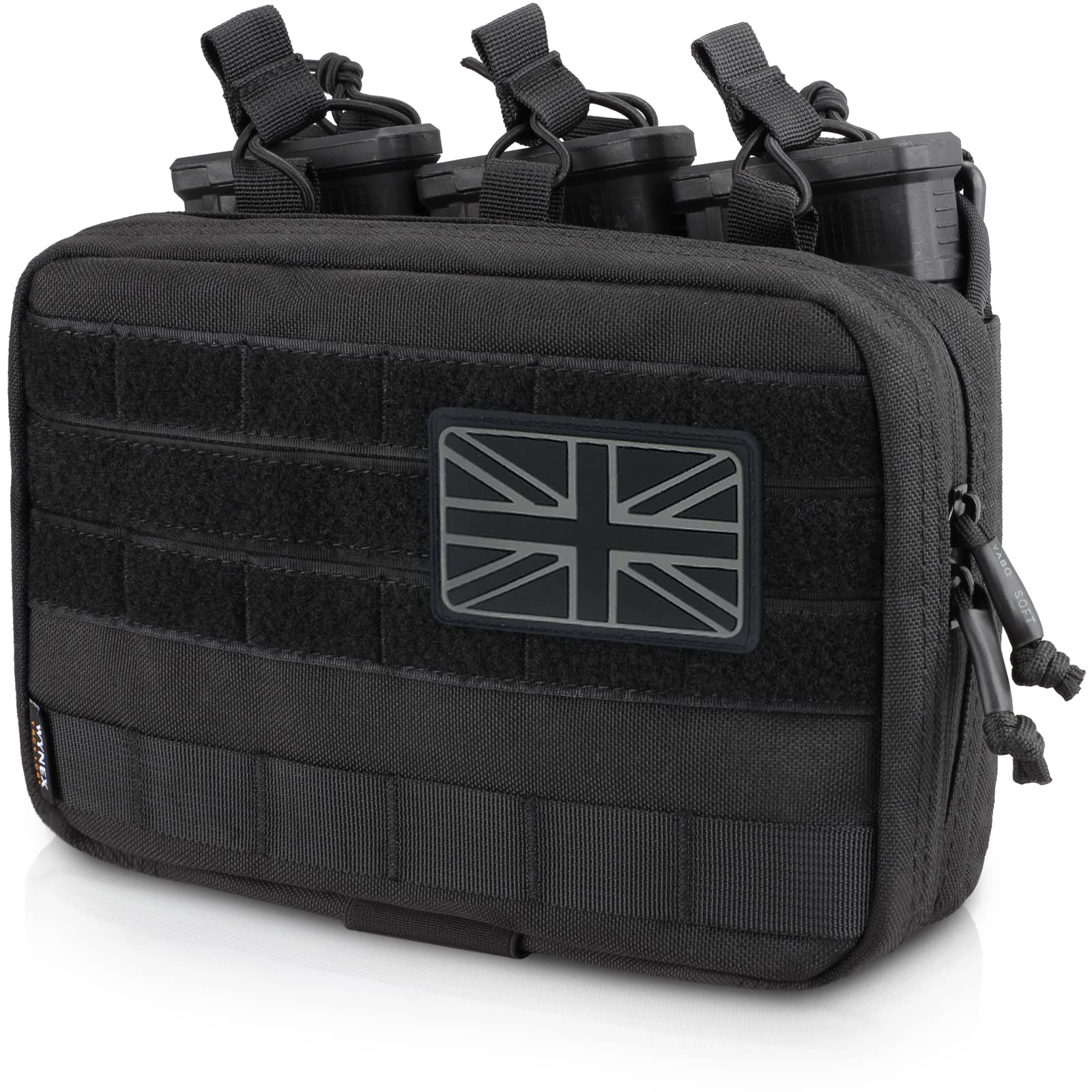 WYNEX Tactical Mag Admin Pouch, Molle Utility Tool Pouch Medical EMT Organizer with Triple Stacker Magazine Holder for M4 M16 Patch Included Black