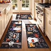 Ileading Halloween Kitchen Rugs Set of 3 Piece Washable Ghost Runner Rug | Durable Non Slip TPR Backing;Low Profile;Easy Clean;Absorbent;Heavy Traffic Stain Resistant;Carpet for Laundry,Sink,Hallway