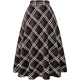 Women's Long Plaid Wool Skirt Fall Winter High Waist A-line Pleated Wool Tartan Skirts