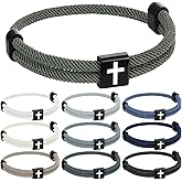 Draupnir 10PCS Cross Bracelet Adjustable Braided Jesus Bracelets for Men Women, Tree of Life Cord WWJD Bracelet with Metal Knot, Easter Christian Baptism Gifts(10 Colors)