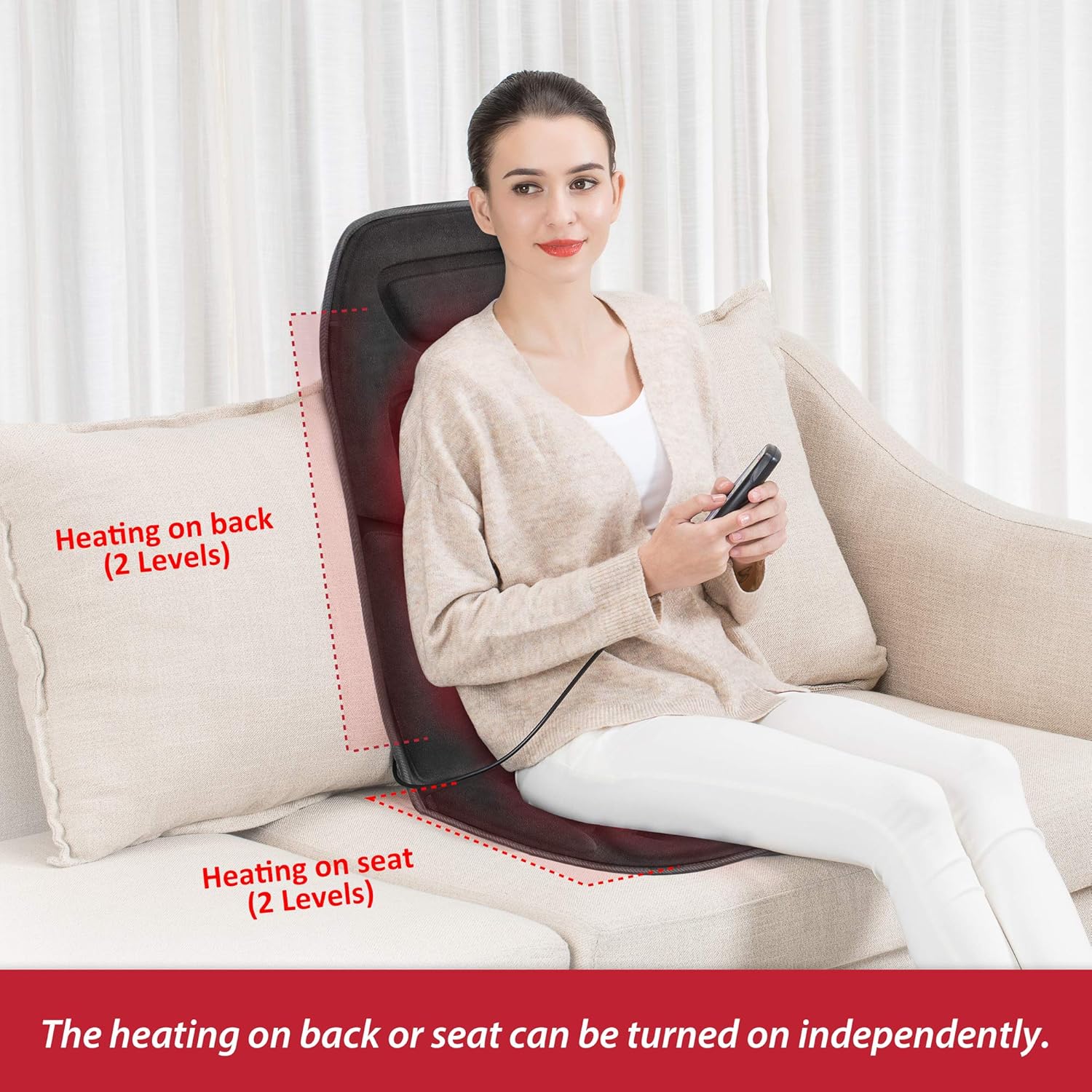 COMFIER Massage Seat Cushion with Heat - 10 Vibration Motors, 3 Heating Pad, car Back Massager for Chair, Massage Chair Pad for Back Pain Relief car and Home Office use: Automotive