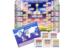 2026 World Soccer Cup Extra Large Schedule Poster 43"x32", 2Pcs Merchandise with 600 Flag Stickers and Predict Champion Poste