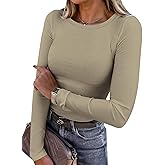 Women Long Sleeve Shirts Rib Knit Slim Fit Tops Basic Tee 2026 Fall Outfits Casual CrewneckT-Shirt Y2k Clothes