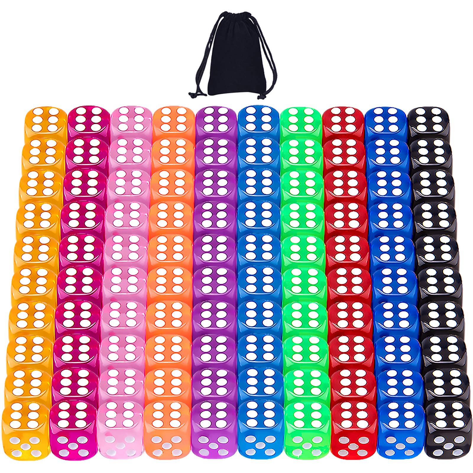 SIQUK 100 Pieces Dice Set 12mm Game Dice 6 Sided Coloured Round Corner Dice for Tenzi, Farkle, Yahtzee, Bunco or Teaching Math (Free Pouch) — image 1