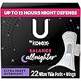U by Kotex Balance Overnight Ultra Thin Pads with Wings, Extra Heavy Absorbency, 22 Count