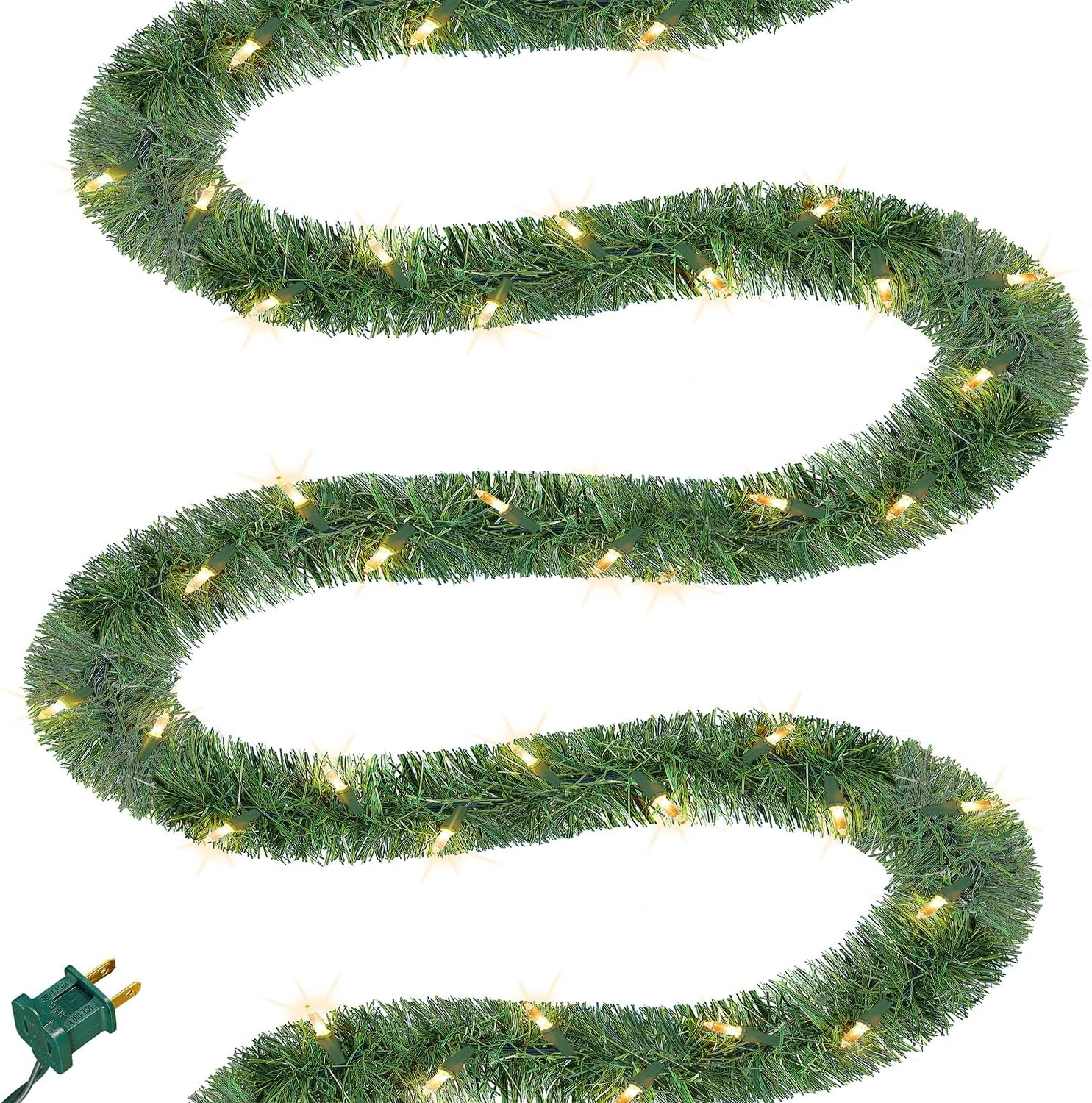 Wreaths, Garlands & Swags - Biswing 50FT Pre-lit Christmas Green Garland, Lighted Artificial Pine Garlands with 100 Count Clear Incandescent Mini Lights, Light Up for Indoor Outdoor Gate Home Winter Holiday New Year Decorations