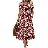 Zeagoo Womens Casual Summer Dress 2026 Petal Short Sleeve Dresses with Pleats Midi A Line Flowy Dress Boho Sundress