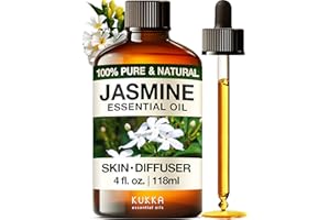 KUKKA essential oils Jasmine Essential Oil for Diffuser - 4 Fl Oz - 100% Pure Natural Jasmine Oil for Skin, Hair & DIY Soap Making Scents - A Great Relaxing Floral Addition for Hair Car & Perfume