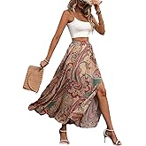 Women's Boho Floral Elastic High Waist Maxi Skirt High Slit Random Cut Long Skirts Summer Fashion Beach Vacation Dress