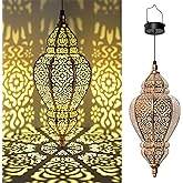 Hapjoy Moroccan Hanging Solar Lights Outdoor Lantern Bidirectional Availabili Garden Decor Waterproof Plastic Gold Decorations for Patio Pathway Yard Backyard Solar Powered Garden Decorative (1, gold)