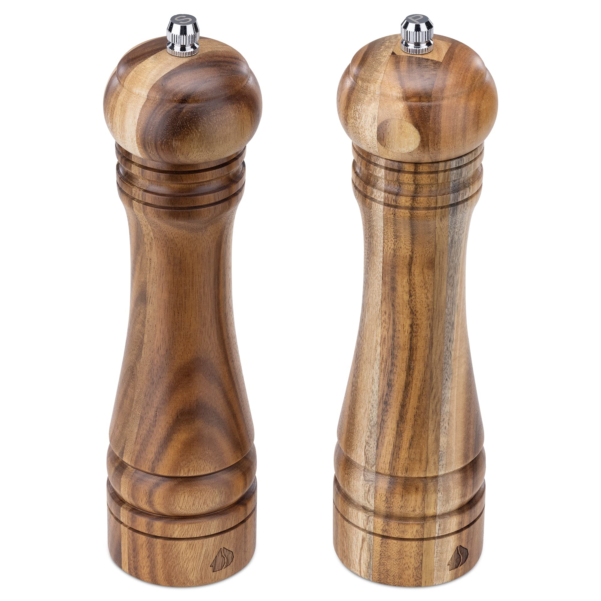 Navaris Salt And Pepper Grinder Set - Acacia Wood Classic Design - Ceramic Wooden Refillable Mill - with Stainless Steel Screws - 21.3 x 5.5cm