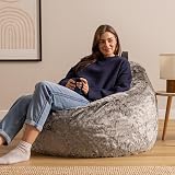 icon Cocoon Faux Fur Bean Bag Chair, Large, Arctic Grey, Comfy & Durable view 2