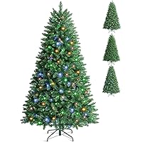 Prelit Christmas Tree, Artificial Holiday Xmas Tree 6ft 1400 Branch Tips, 10 Lighting Modes Multicolour 350 LED Lights, Multi