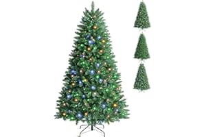 Prelit Christmas Tree, Artificial Holiday Xmas Tree 6ft 1400 Branch Tips, 10 Lighting Modes Multicolour 350 LED Lights, Multi