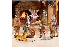 MAGICSCULP 11-Piece Nativity Set Indoor - Resin Christmas Nativity Tabletop Scene with Three Kings Gifts on Camels, Holy Family Statue with Baby Jesus, Nativity Figurines Indoor Religious Decor for Home
