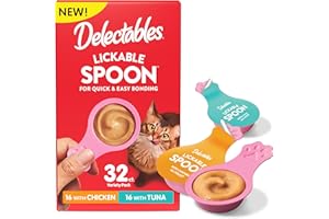 HARTZ NEW! Delectables Lickable Spoon Handheld Wet Cat Treats Made with Real Chicken & Tuna, Creamy Puree, Mess Free, Quick & Easy, Grain-Free, No Added Fillers, No Added Preservatives, Variety Pack, 32ct