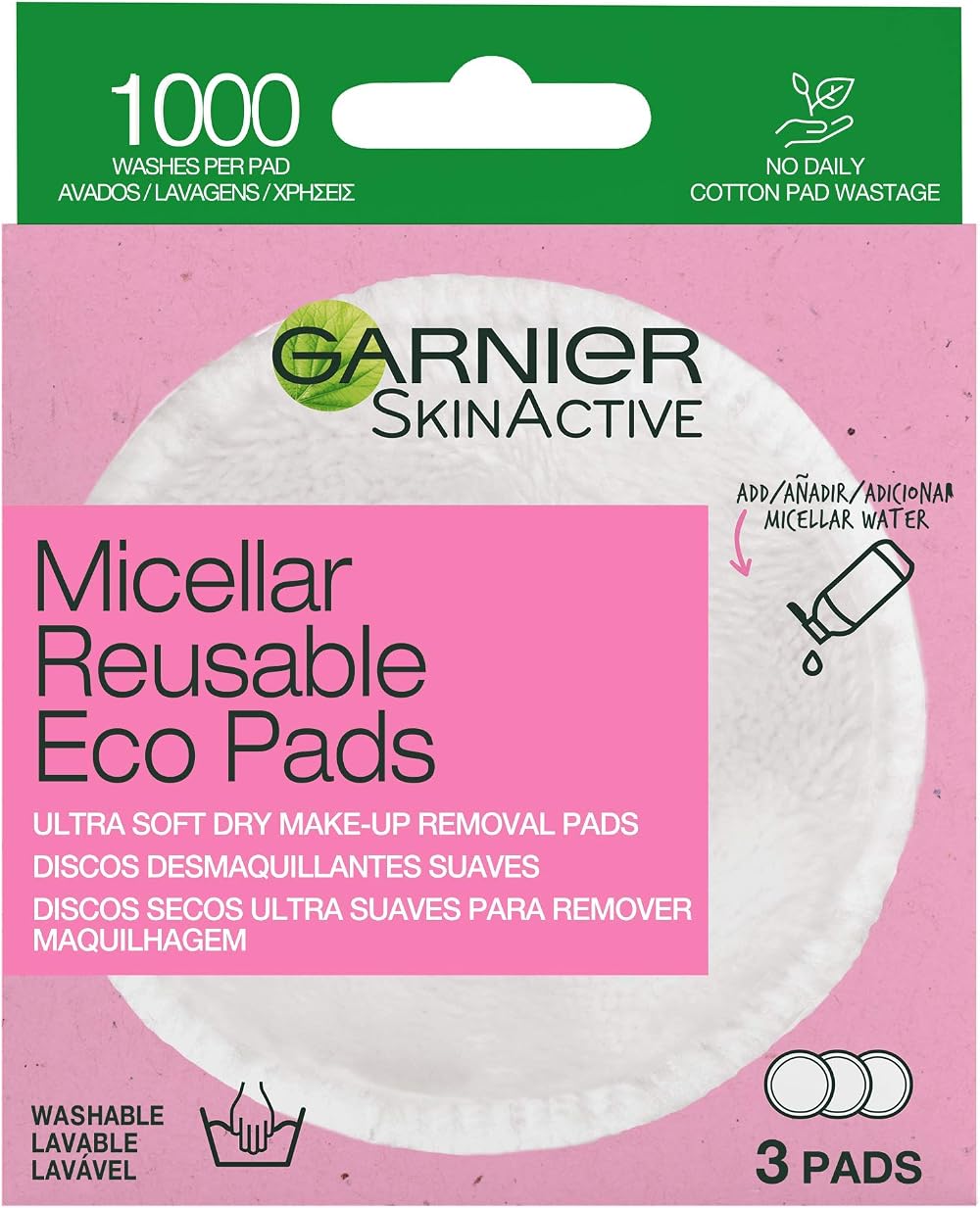 Garnier Micellar Reusable Eco Pads Set of 3 Ultra Soft Micro Fibre Pads