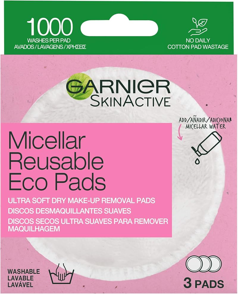 Garnier Micellar Reusable Eco Pads Set of 3 Ultra Soft Micro Fibre Pads