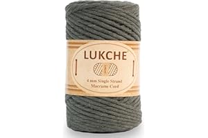 LUKCHE 4mm Single Strand Macrame Cord Rope 82 Yards, Colored Macrame Rope, Cotton Rope Macrame Yarn, Colorful Cotton Craft Cord for Wall Hanging, Plant Hangers, Crafts, Knitting (Olive Green, 4mm 1 Skein)