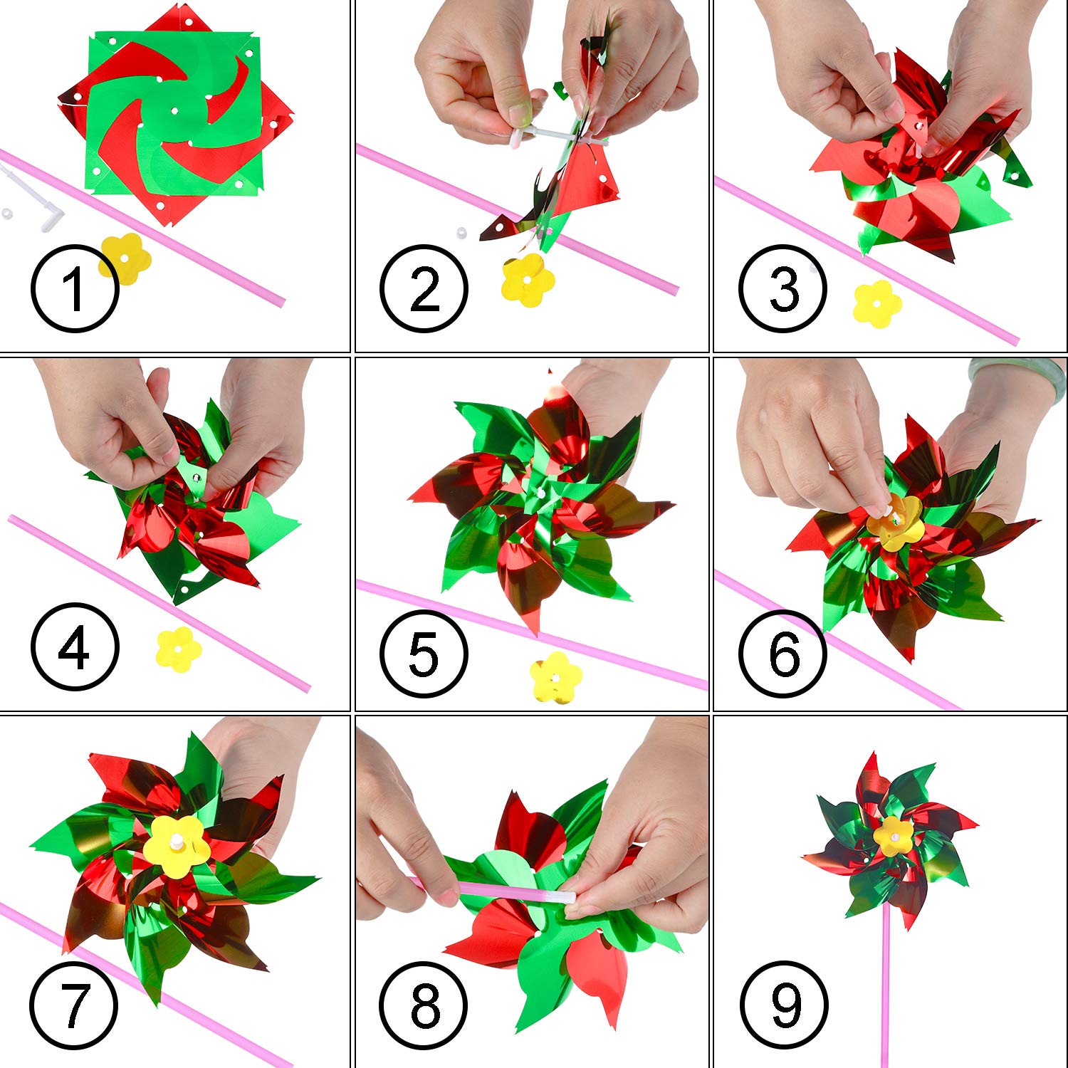 50 Pcs Plastic Rainbow Pinwheel, Party Pinwheels DIY Lawn Windmill Set for Teenagers Toy Garden Party Lawn Decor, Assorted Color