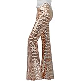 Nawgut Sequin Flare Pants Sparkly Glitter High Waisted Bell Bottom Trousers Disco Party Clubwear for Women