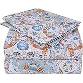 JSD Paisley Printed Sheet Set Full Size, 4 Piece Soft Pattern Microfiber Sheets Extra Deep Pocket