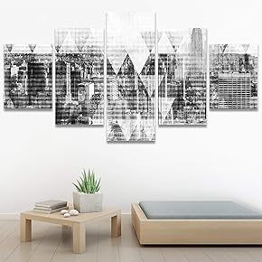 SIGNWIN 5 Panel Canvas Wall Art Cityscape Contemporary...