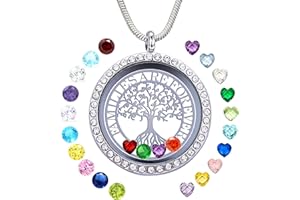 GOKING Familes Are Forever Family Tree of Life Floating Locket Necklace with 24 Birthstones