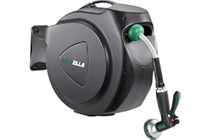 AQUAZILLA Retractable Garden Hose Reel 100FT +6FT 5/8", Durable Wall Mounted Water Hose Reel- Smooth Automatic Rewind, Lock Hose in Any Lenght, 180°Swival Bracket, 9 Pattern Sprayer