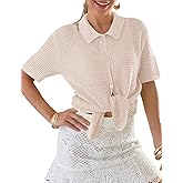 AKEWEI Womens Spring Summer Cardigans Women Collared Short Sleeve Sweater Shirts Knit Beach Cover Up Tops