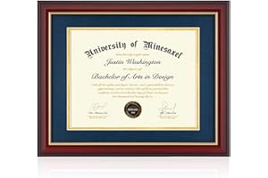 Minesaxel 11x14 Diploma Frame with 8.5 x 11 Opening Blue Mat, Display 8.5x11 Degree Certificate Document, Wall Mount or Tabletop Display(Cherry Red)