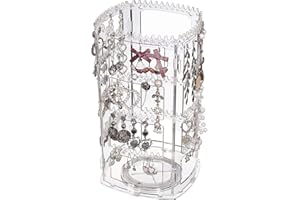 Cq acrylic 360 Rotating Earring Holder Organizer,11.4Inch Tall 4 Tiers Clear Acrylic Earring Rack Display Stand,160 Holes and 156 Grooves for Earrings Necklaces Carousel Jewelry Rack,Pack of 1