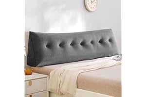 Sasttie Wedge Pillow Headboard King Size, Triangle Headboard Pillow with Removable Cover, Large Back-Rest Reading Pillows for Sitting in Bed with Side Pockets, Grey