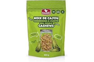 Bassé Cashews Dill Pickle Flavour, A Tasty, Tangy and Tart Snack with 9g of Protein Per Serving - 800 Gram bag