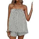 JEIBKOUY Women 2 Piece Matching Sets Striped Tube Tops Shorts Sets Summer Vacation Outfits Y2K Going Out Top