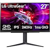 LG 27GR83Q-B 27-inch Ultragear QHD (2560x1440) IPS Gaming Monitor, 240Hz, 1ms, DisplayHDR 400, G-Sync AMD FreeSync Premium, HDMI 2.1 DisplayPort, 4-Pole HP Out DTS GP:X, Tilt/Height/Pivot Stand, Black